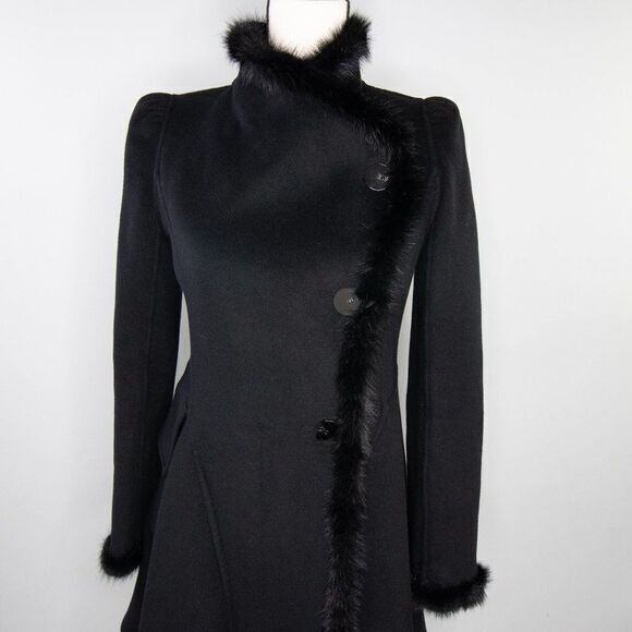 Vintage Gothic style Black Coat wool‎ blend with Mink  fur - Picture 2 of 16